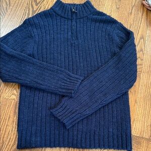 Mark & Spencer M&S wool blend ribbed knit 1/4 zip blue sweater